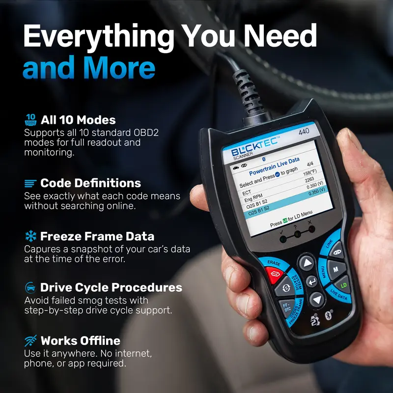 BLCKTEC 440 OBD2 Scanner - Car Code Reader & Scan Tool - Car Scanner - Helps Fix Check Engine Light Issues & More Multifunctional - Image 4